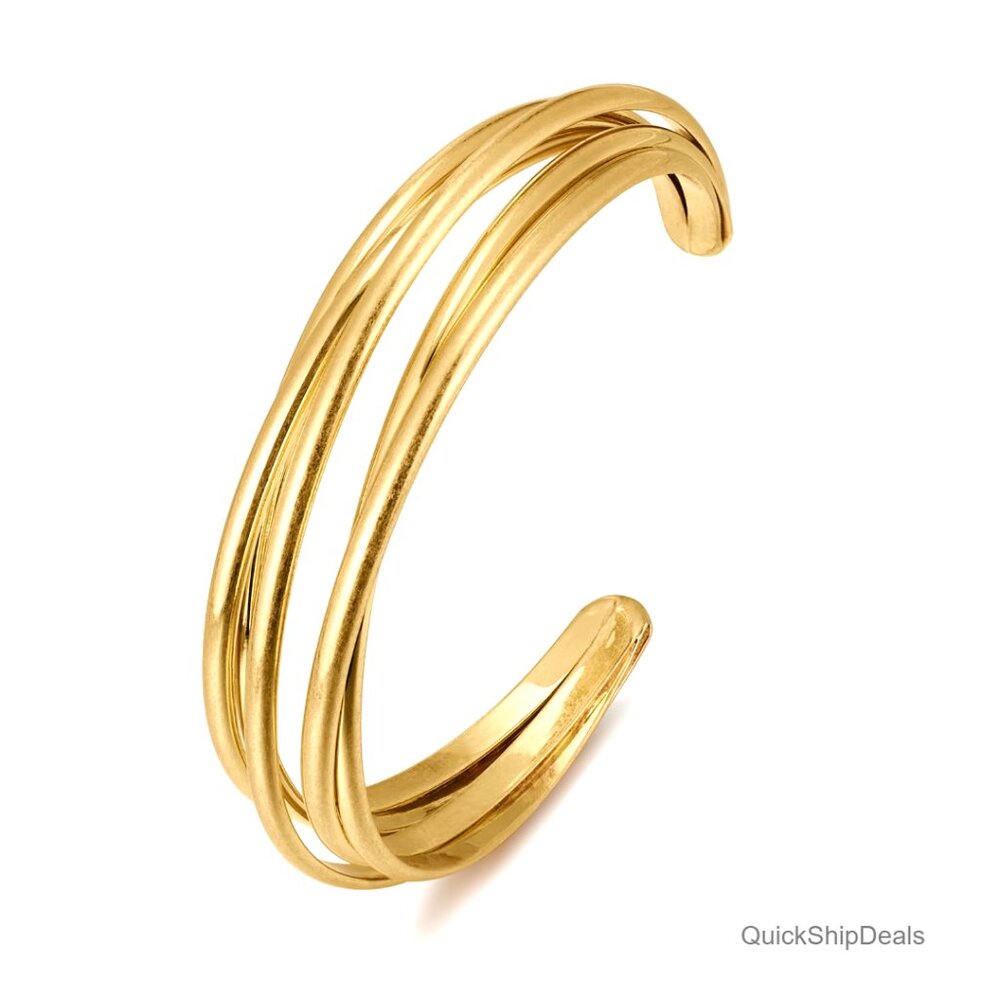 Adjustable Brass Cuff Bracelet Multi-Layer Cross … - image 1